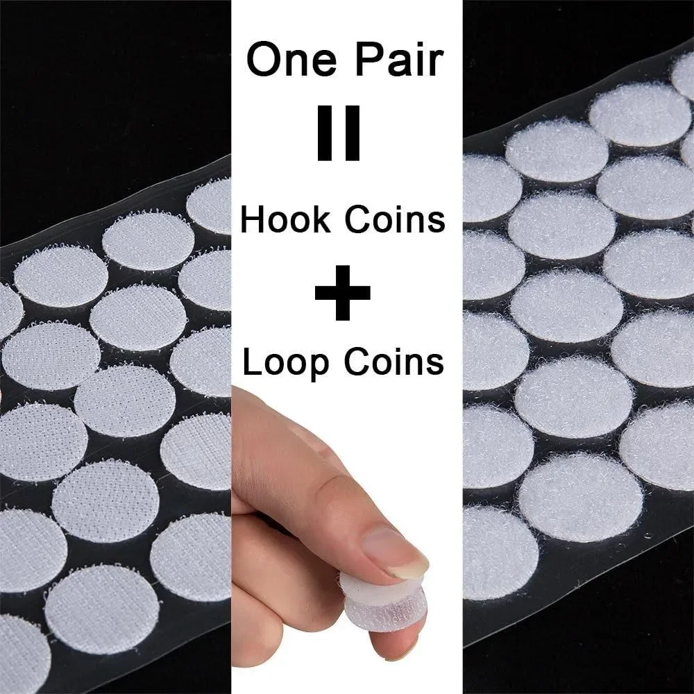 Hook & Loop Dots 500pcs(250 Pairs) White Sticky Back Coins, Nylon Self Adhesive